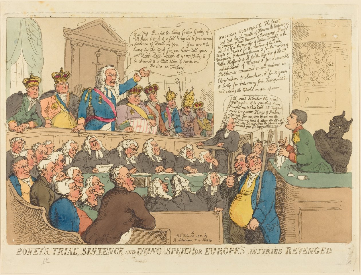 Le procès, la sentence et le discours de mort de Boney - Thomas Rowlandson
