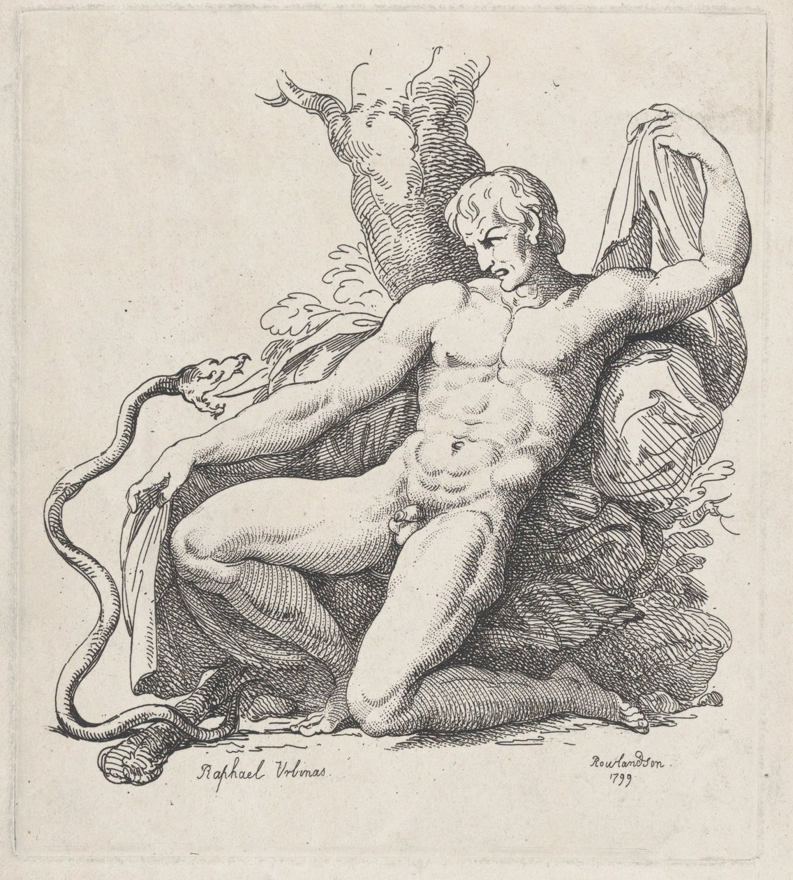 Serpent attaquant un homme nu - Thomas Rowlandson