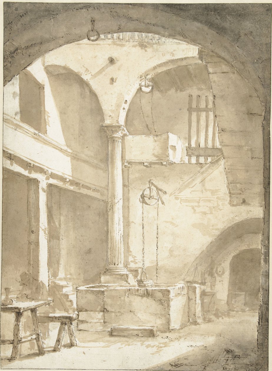 Cour intérieure italienne avec un puits - Thomas Wijck