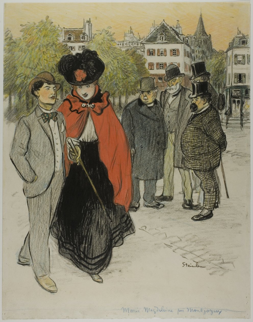 Gentleman observant un couple en train de se promener - Théophile Alexandre Pierre Steinlen