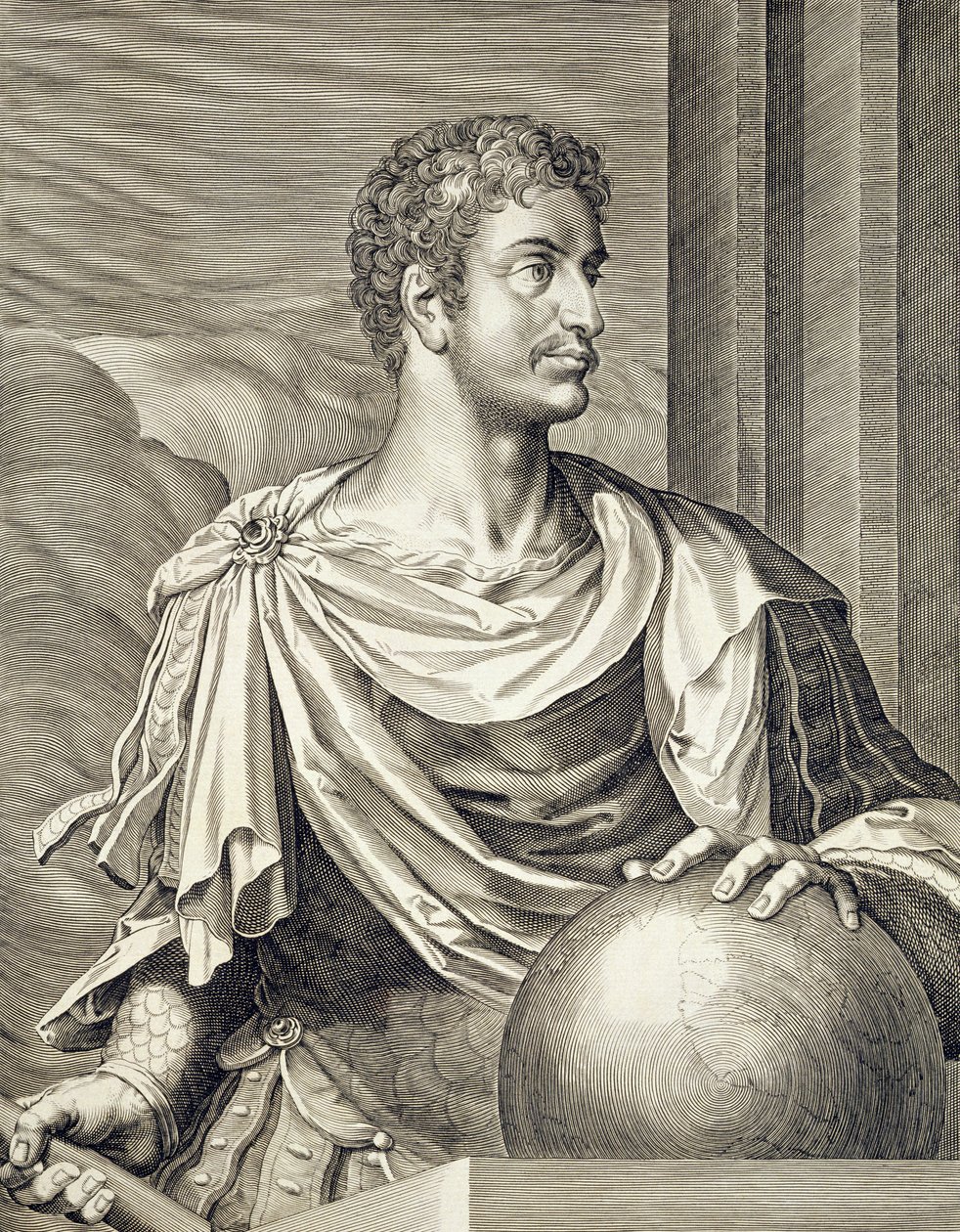 D. Octavius Augustus (63 av. J.-C. - 14 ap. J.-C.) Empereur de Rome 27 av. J.-C. - 14 ap. J.-C. gravé par Aegidius Sadeler (1570-1629) - Tiziano Vecelli