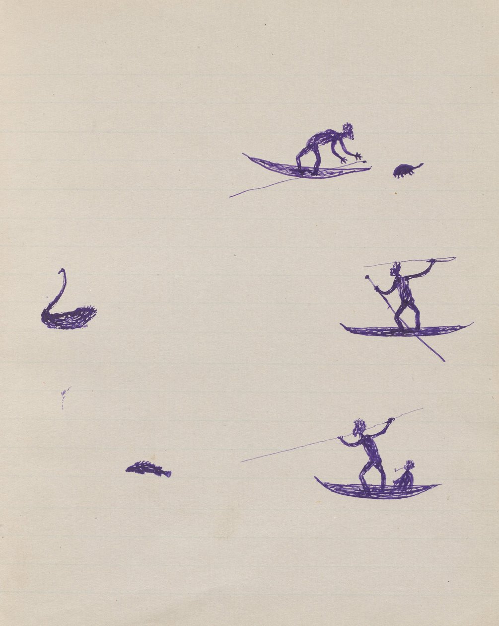 Kwatkwat - Aborigènes chassant la tortue, le cygne et le poisson - Tommy McRae