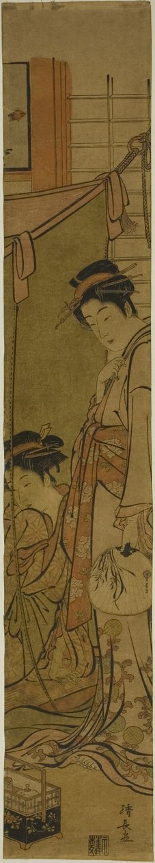 Courtisanes conversant à travers une moustiquaire - Torii Kiyonaga