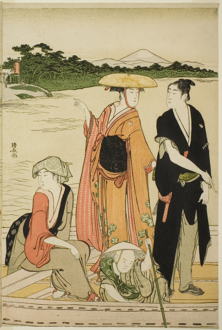 Bac sur la rivière Rokugo - Torii Kiyonaga