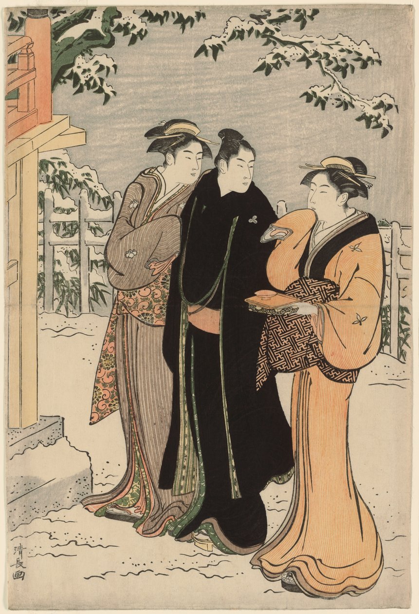 Colline de Matsuchi après une chute de neige - Torii Kiyonaga