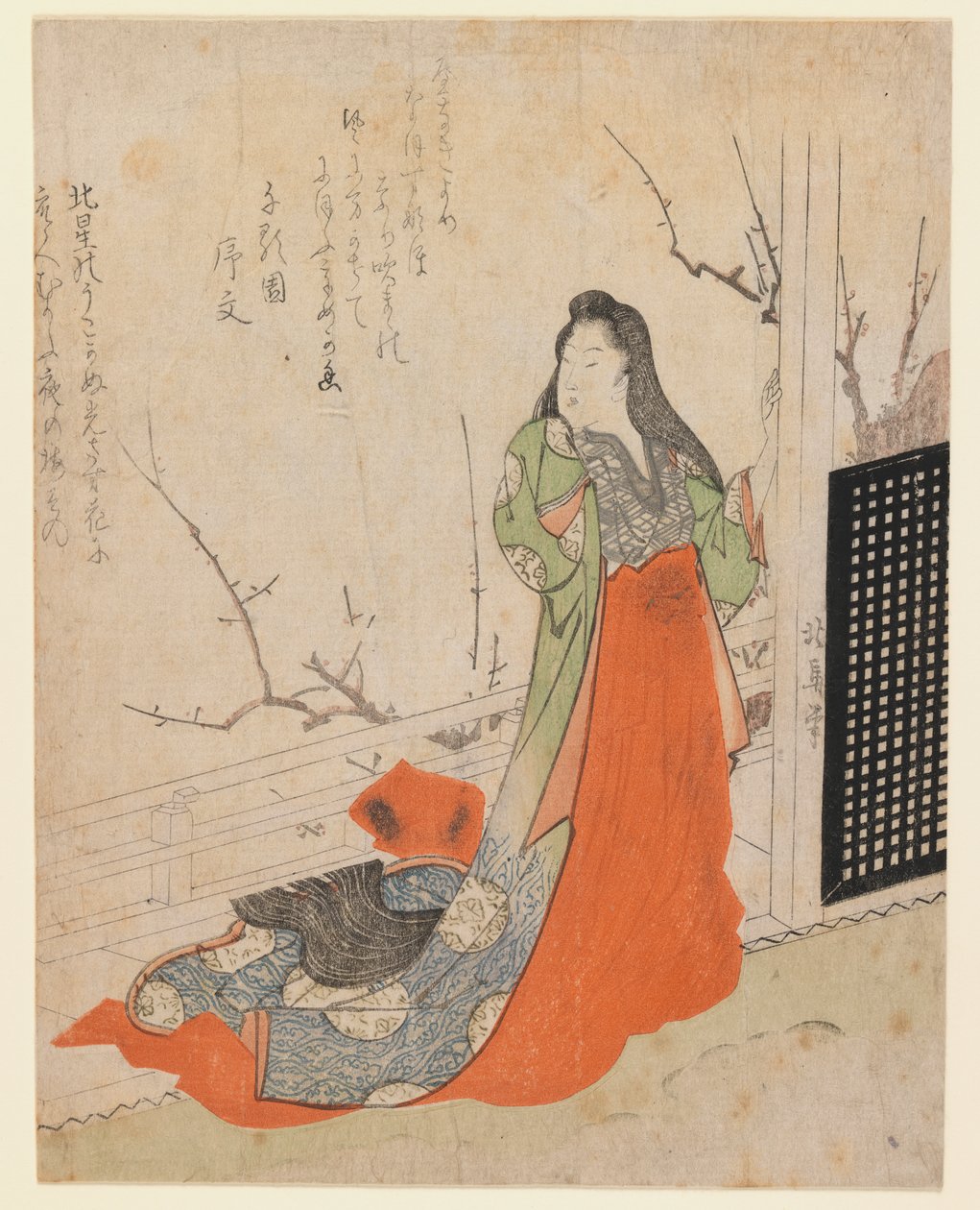 Surimono, Dame sur une Terrasse - Toyota Hokkei