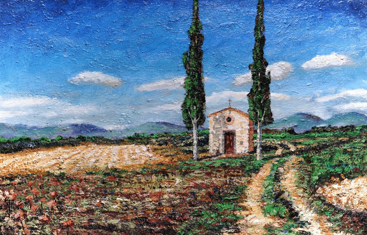 Chapelle et deux arbres, Toscane, 2005 - Trevor Neal