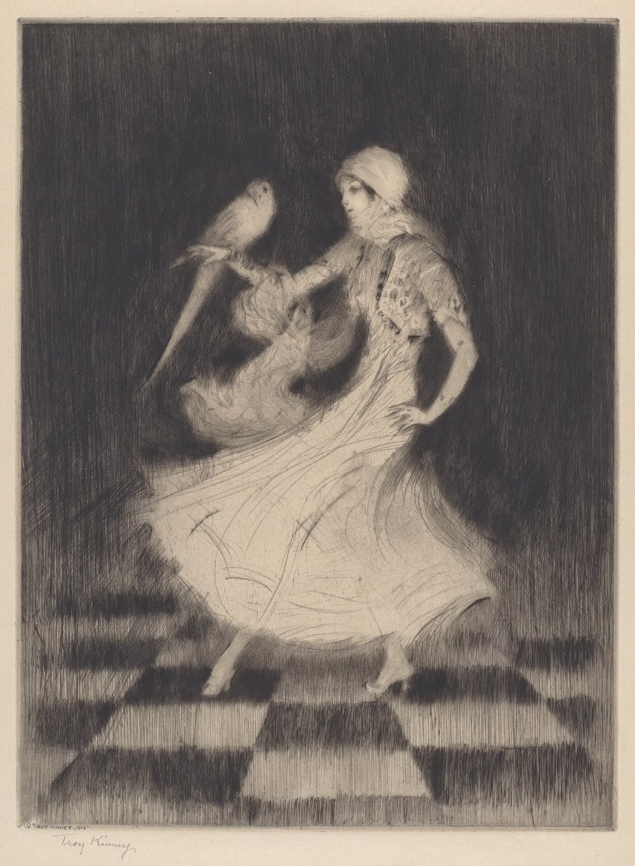 Femme dansant avec un perroquet - Troy Kinney