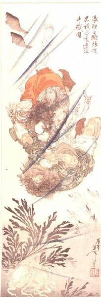 Rorihakucho Cho Jun et Kokusempu Ri Ki, dans un combat sous-marin, du roman Suikoden, XIXe siècle - Tsukioka Yoshitoshi