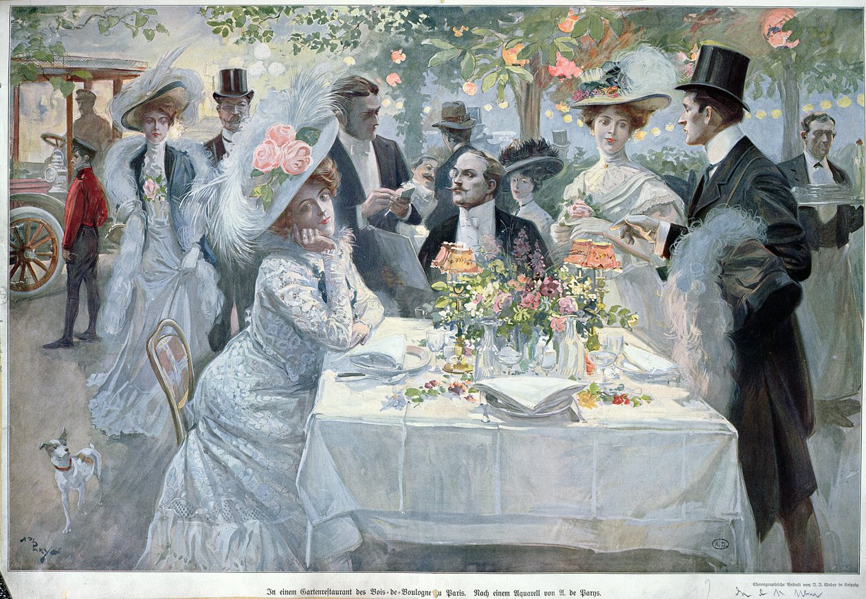Dans un restaurant du Bois de Boulogne à Paris, fin du 19ème siècle - U de Parns