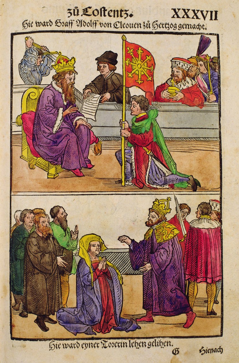 Sigismond élève le Comte Adolphe de Clèves au rang de Duc au Concile de Constance, de 