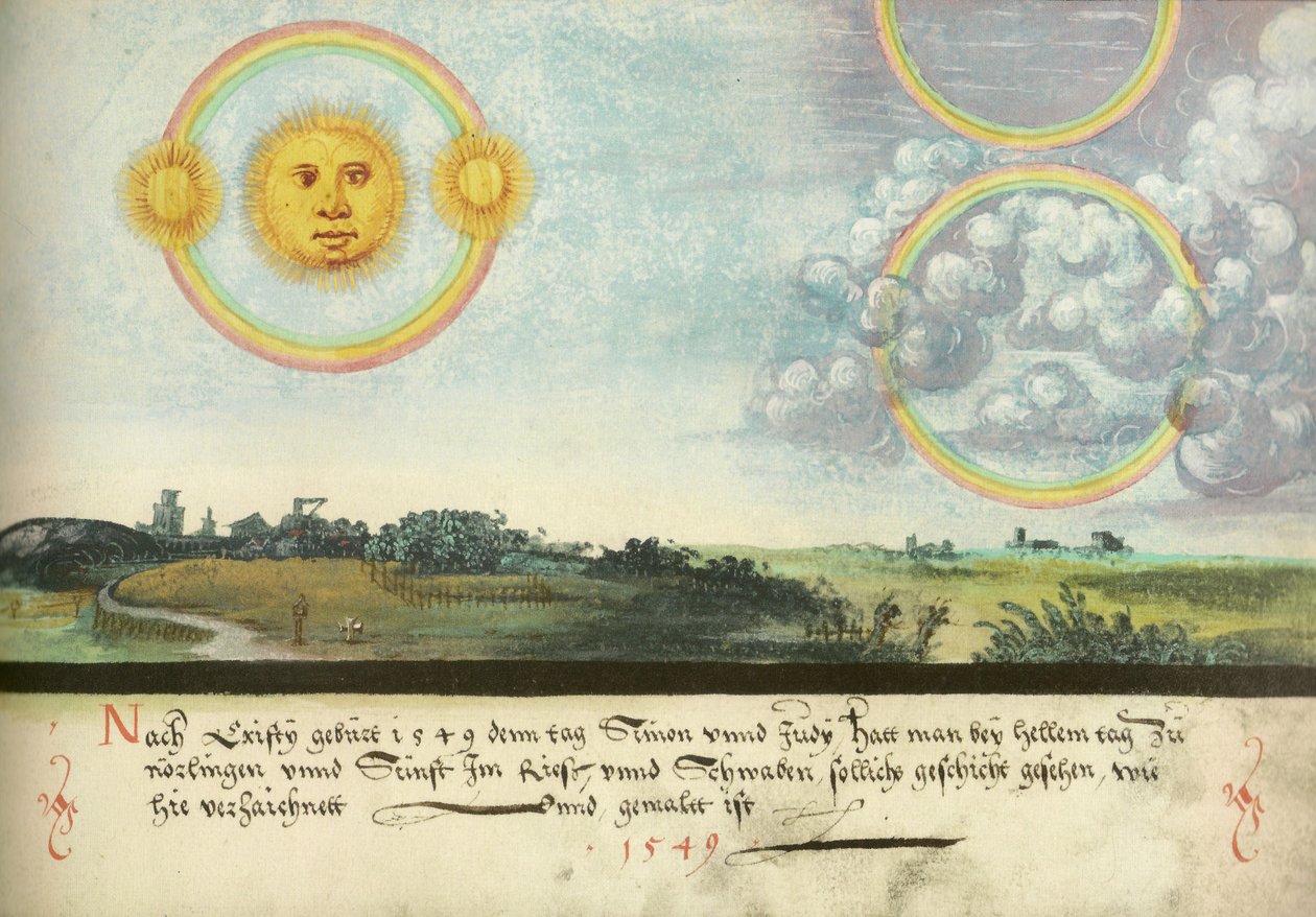 Augsburger Wunderzeichenbuch — Folio 165: Cinq soleils au-dessus de Leipzig 1551 - Unbekannt Unbekannt