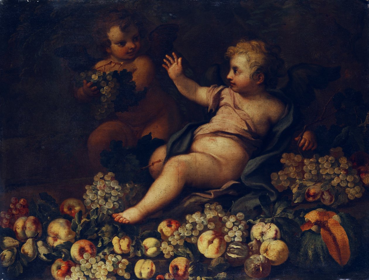 Nature morte de fruits avec deux putti - Unbekannt Unbekannt