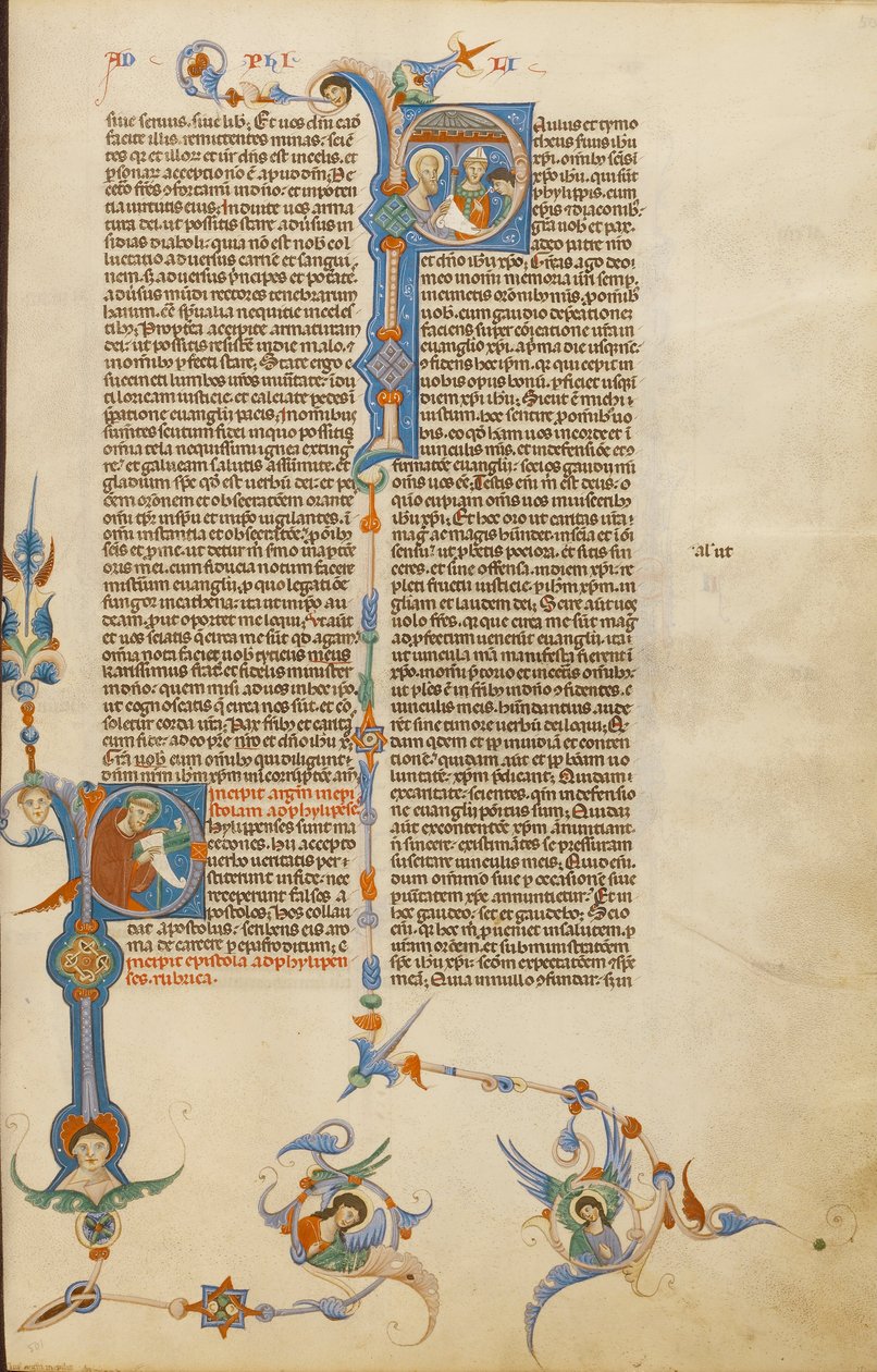 Initiale P- Saint Paul; Initiale P- Un évêque donnant une lettre à un messager - Unbekannt Unbekannt