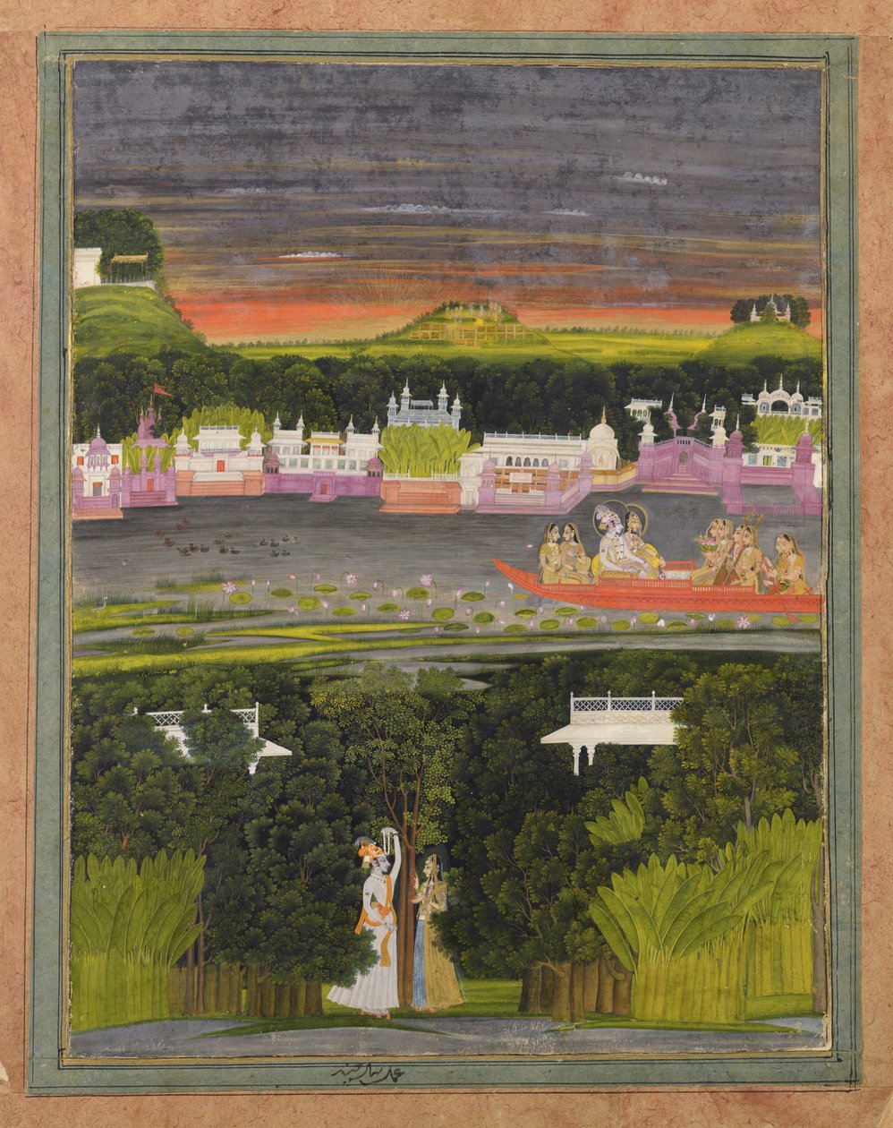 Radha et Krishna dans le bateau de l