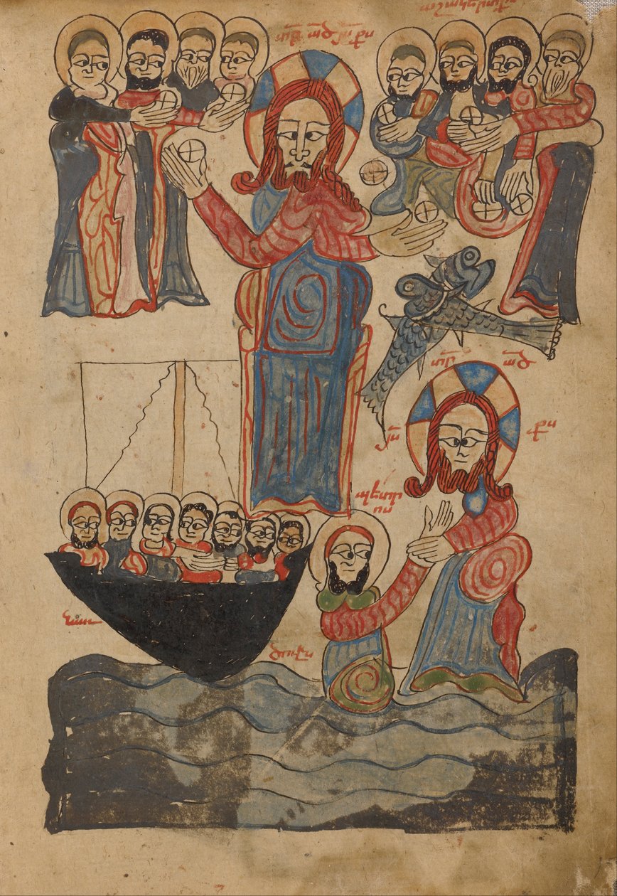 La multiplication des pains et des poissons; Jésus marchant sur l
