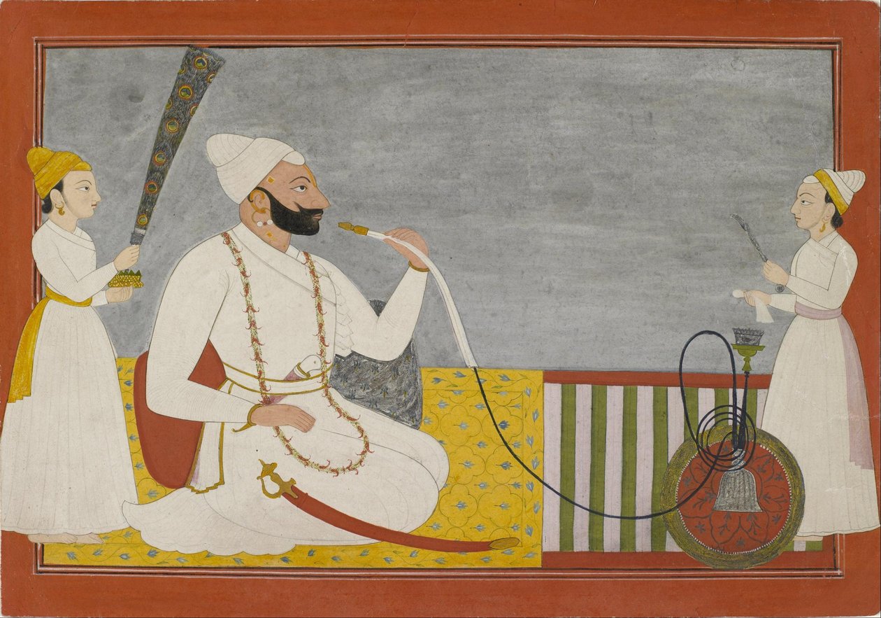 Raja Ajmat Dev de Mankot fumant un hookah - Unbekannt Unbekannt