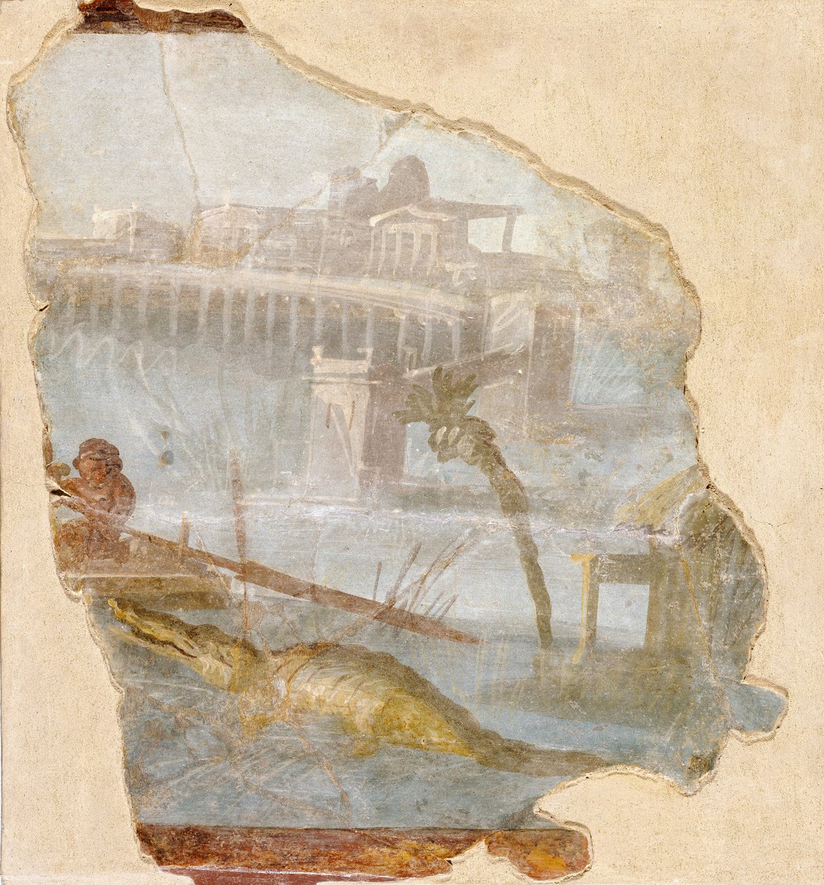 Fragment de mur avec un paysage du Nil - Unbekannt Unbekannt