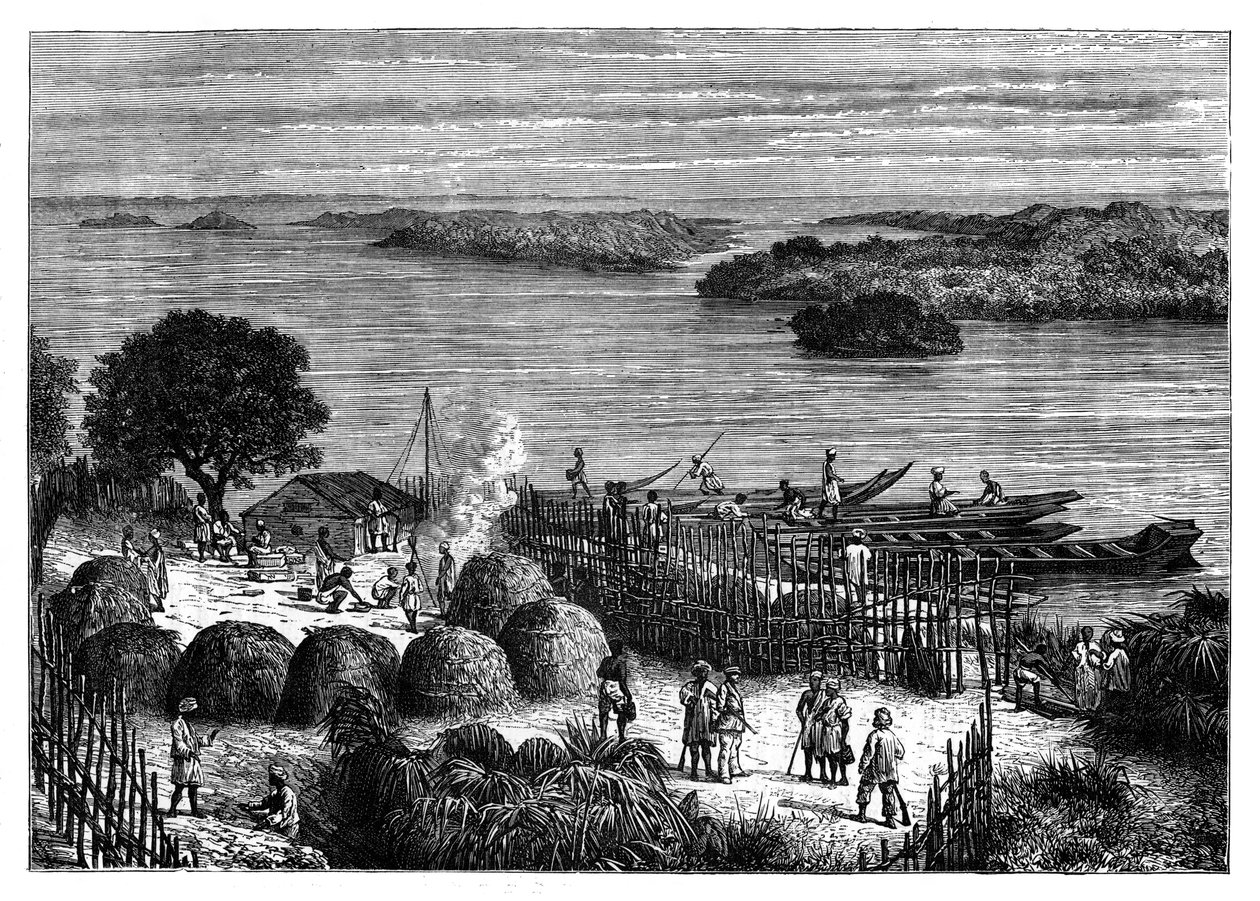 Un campement sur le fleuve Congo, Afrique, vers 1890 - Unbekannt