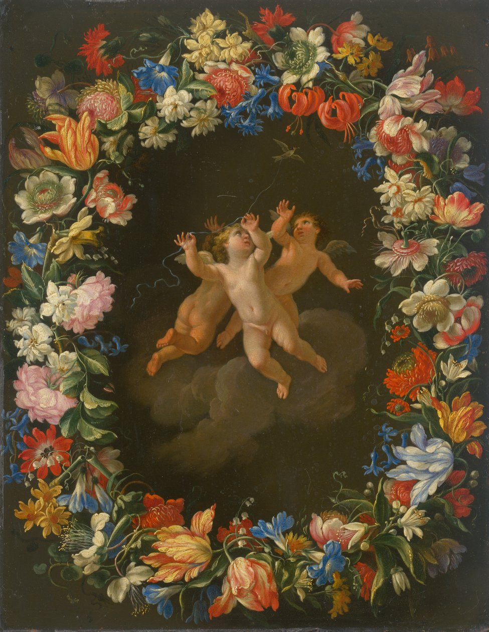 Anges dans une couronne de fleurs II - Unbekannt