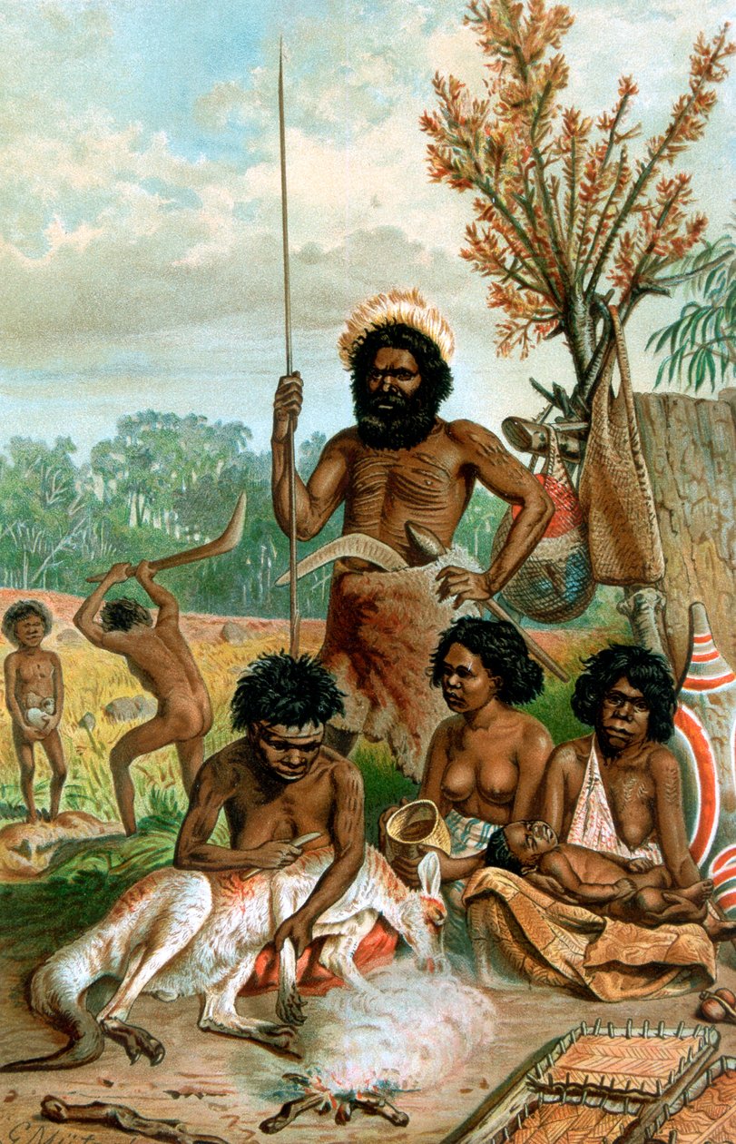Aborigènes australiens dépeçant un kangourou, 1885-1888 - Unbekannt