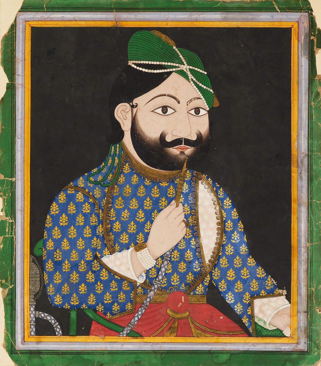 Homme barbu portant un turban vert, 19ème siècle - Unbekannt