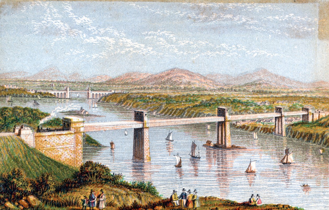 Pont tubulaire Britannia sur le détroit de Menai, Pays de Galles, vers 1850 - Unbekannt