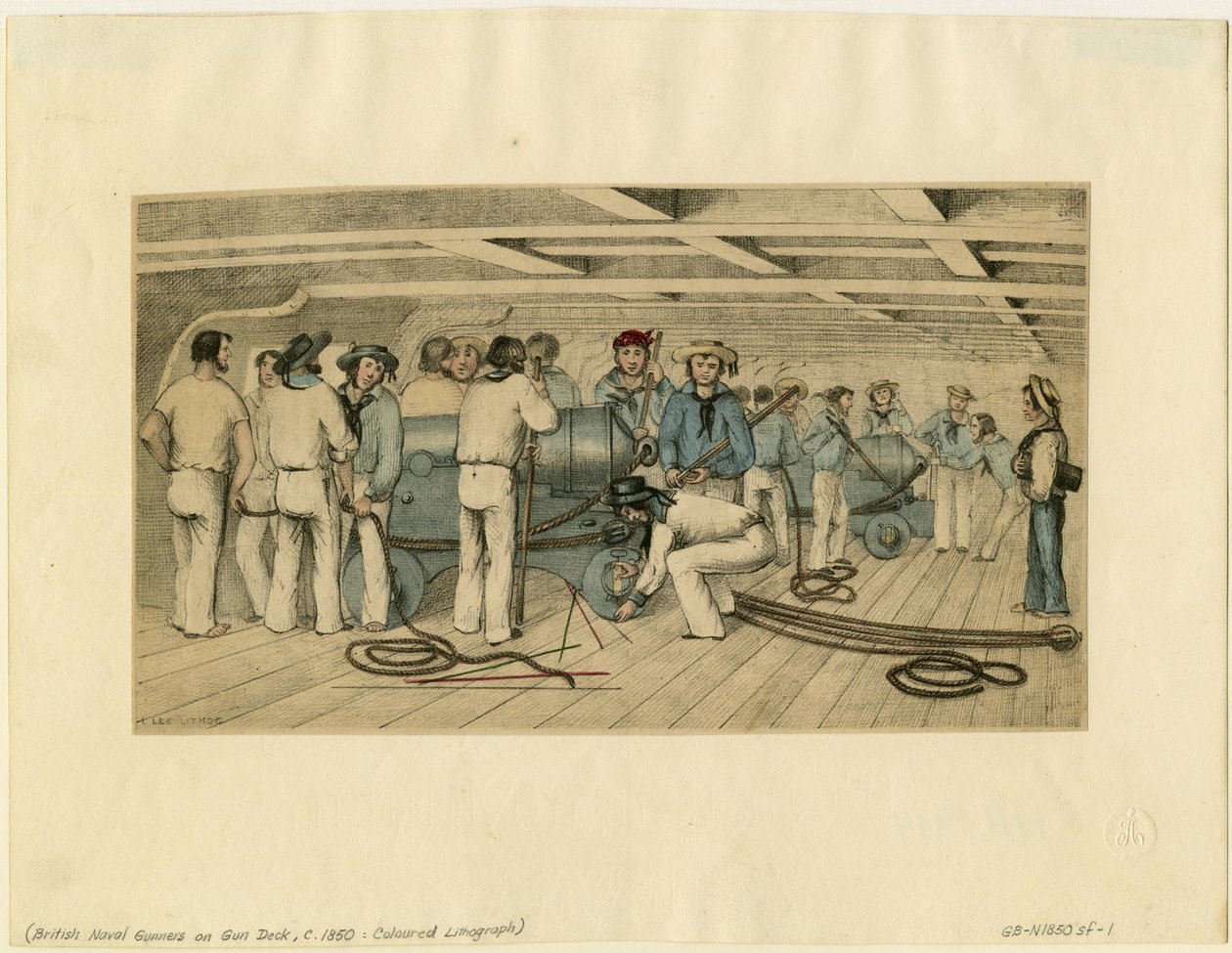 Artilleurs navals britanniques sur le pont des canons, c. 1850 - Unbekannt