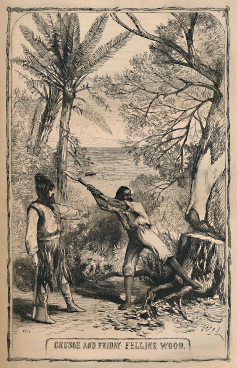 Crusoe et Vendredi abattant du bois, vers 1870 - Unbekannt