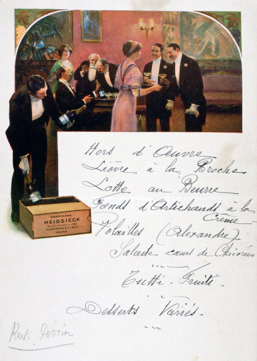 Publicité pour le champagne Heidsieck sur un menu, XIXe siècle - Unbekannt