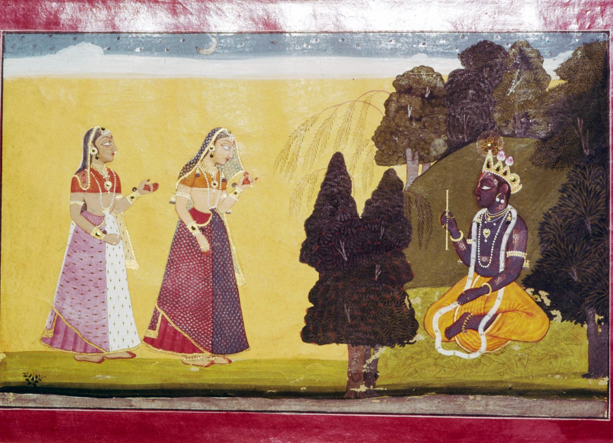 Krishna avec flûte, approché par deux dames - Unbekannt