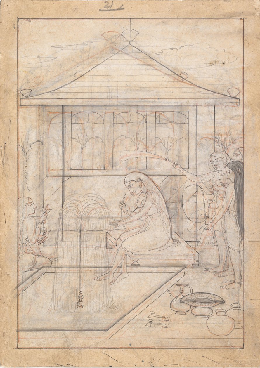 Dame sur le Point de Fumer un Hookah, ca. 1790 - Unbekannt