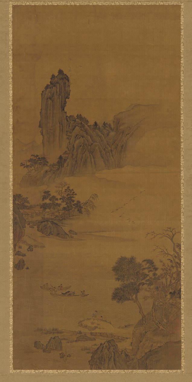 Paysage avec bateaux de ferry, dynastie Qing, 18ème siècle - Unbekannt
