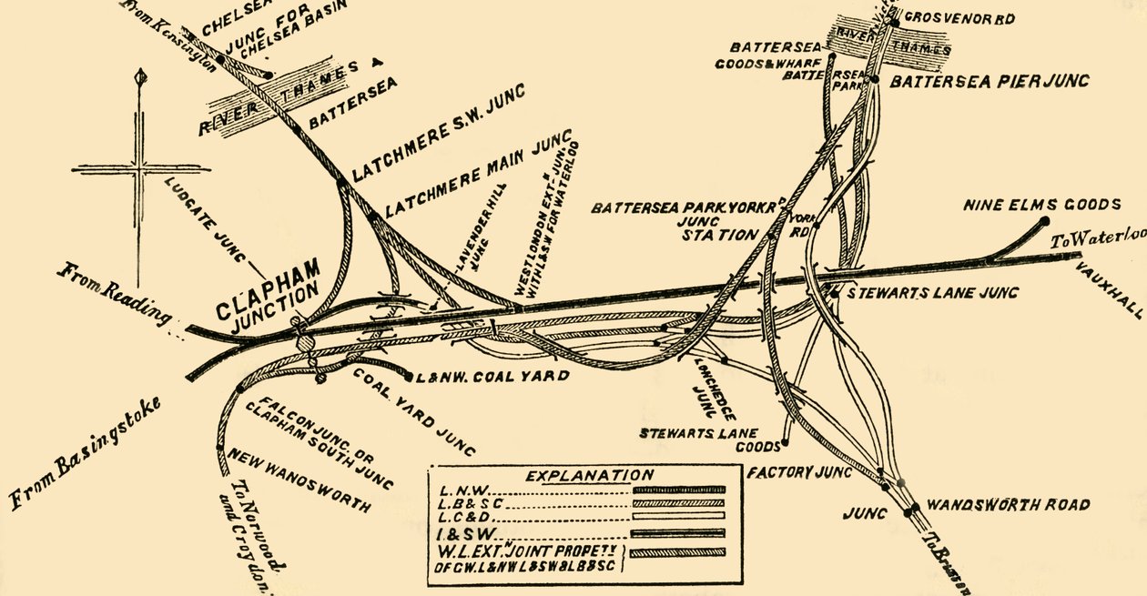 Lignes de chemin de fer à Clapham Junction, vers 1878 - Unbekannt