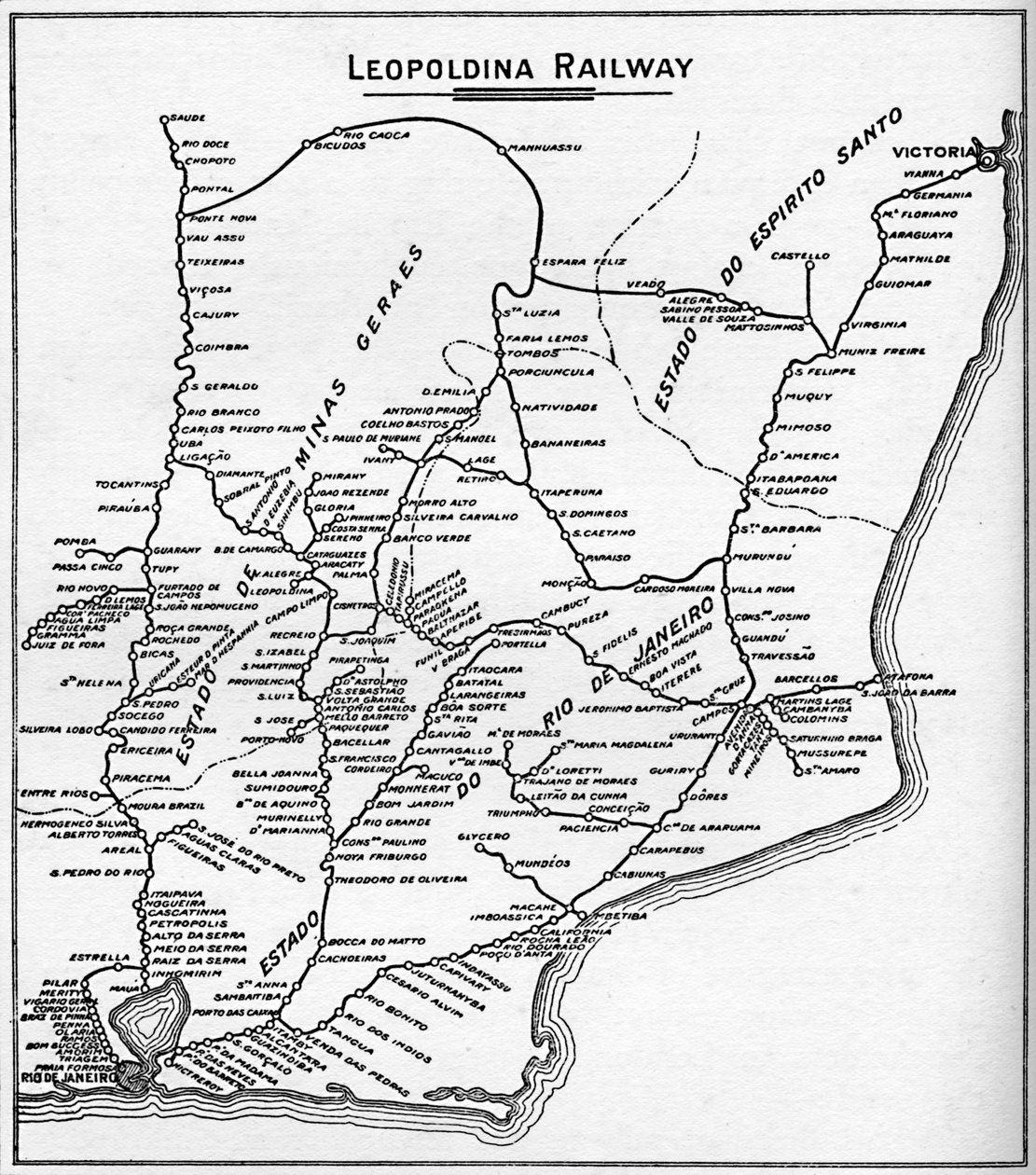 Carte du système ferroviaire Leopoldina, 1914 - Unbekannt