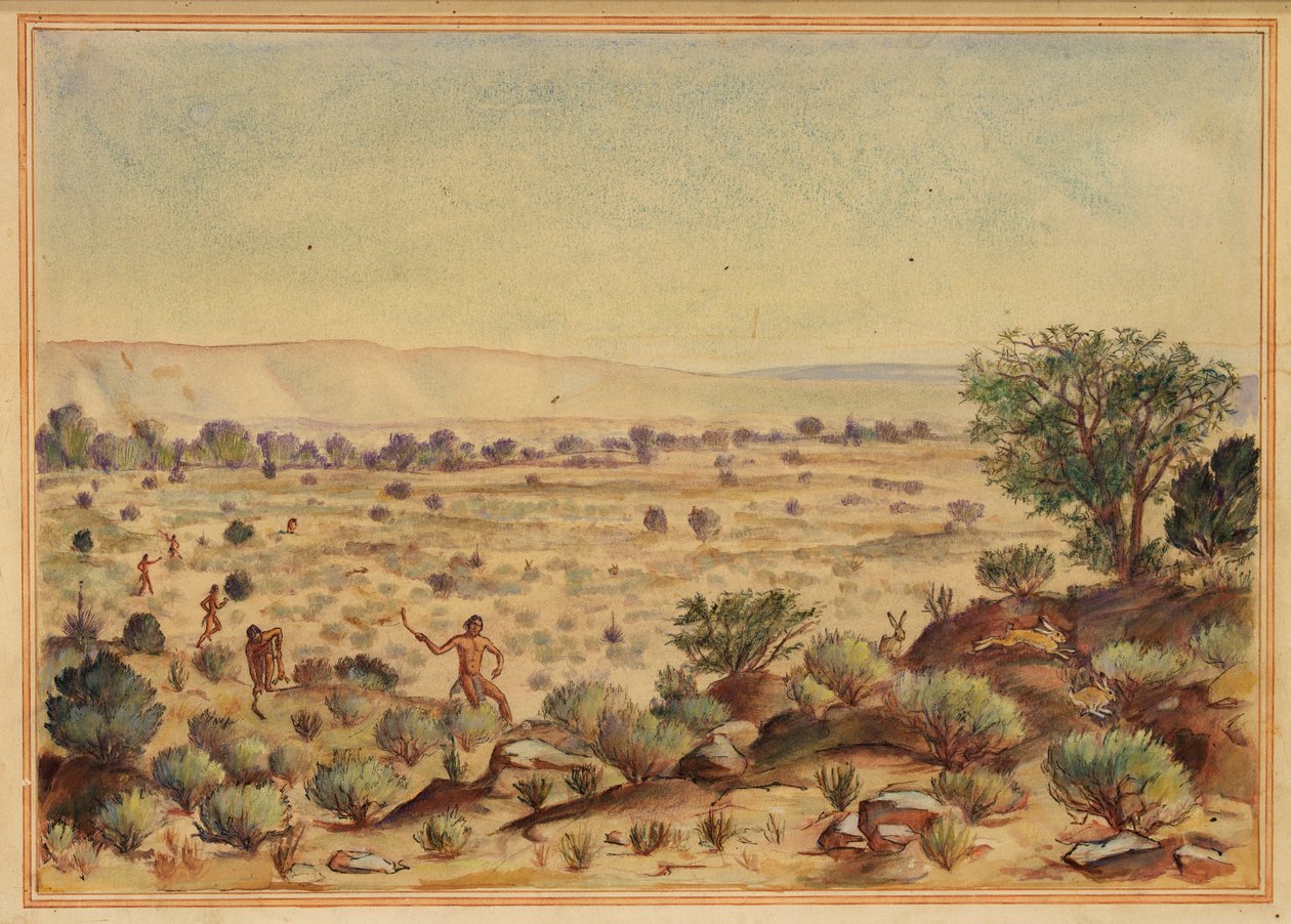 Hommes chassant des lapins, 20ème siècle - Unbekannt