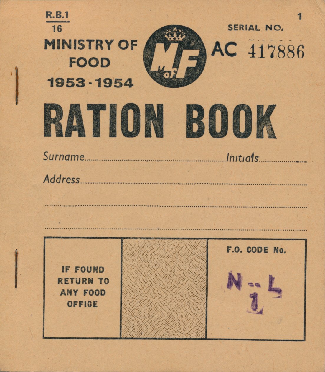 Carnet de rationnement du ministère de l