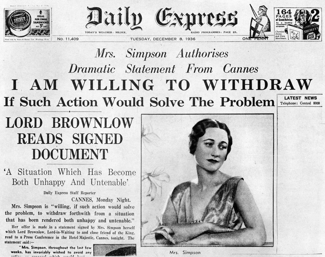Mme Simpson propose de se retirer, 8 décembre 1936 - Unbekannt