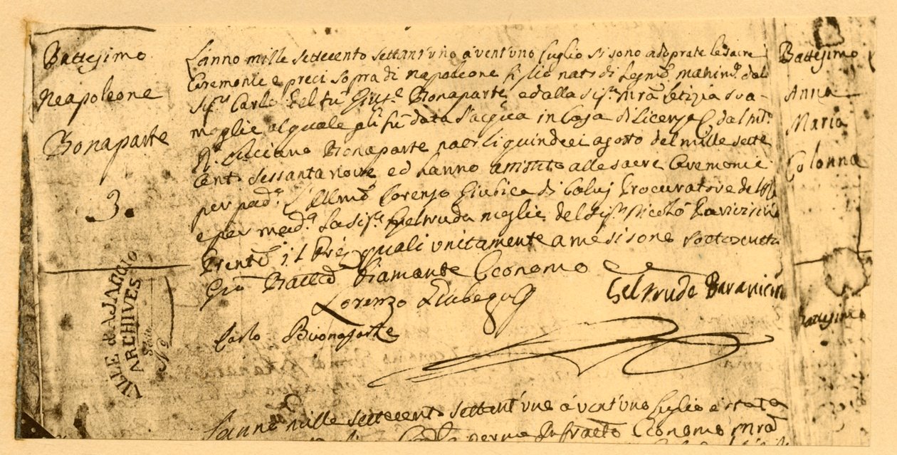 Certificat de naissance de Napoléon, 19 juillet 1782 - Unbekannt
