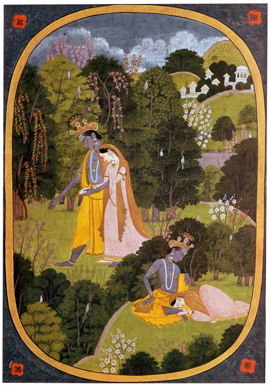 Peinture de Radha et Krishna dans un bosquet - Unbekannt