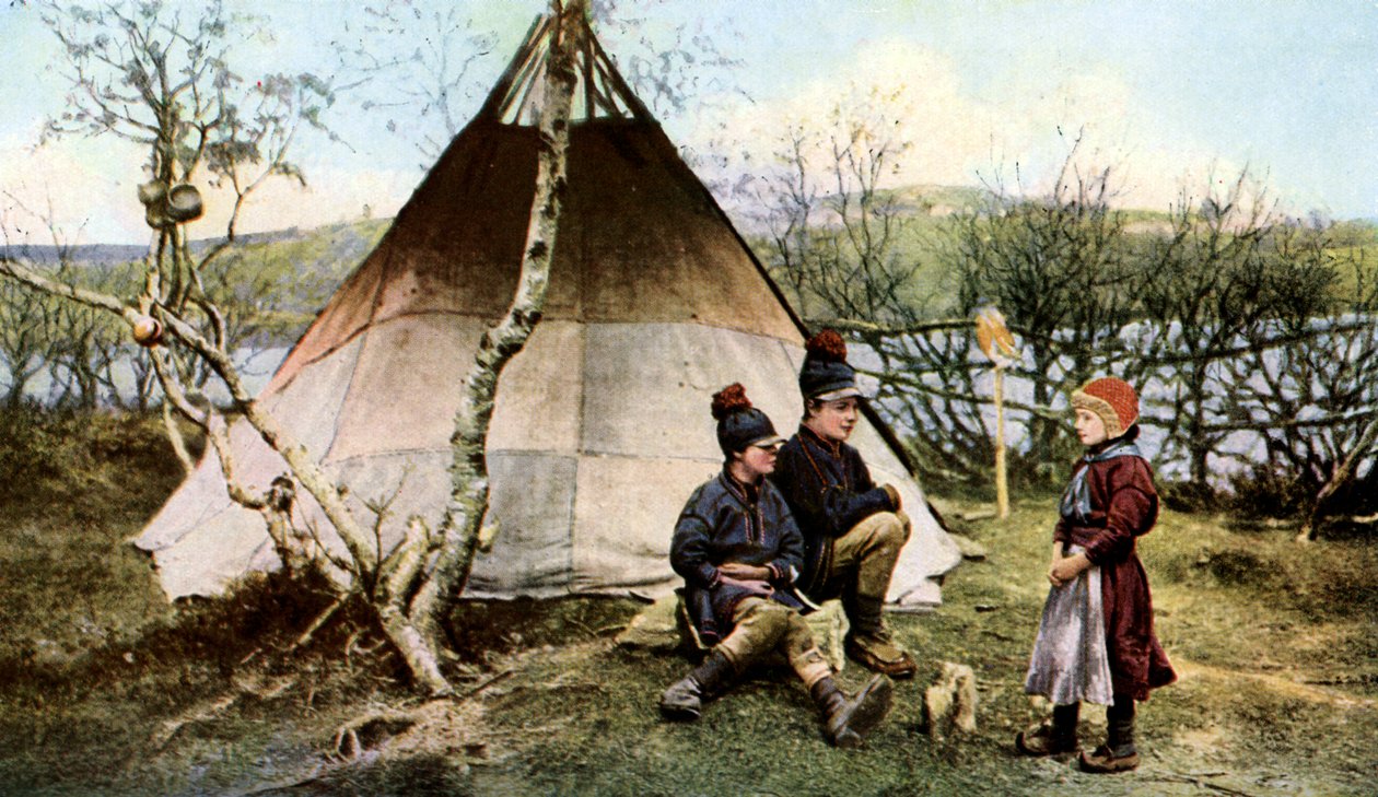 Personnes avec une tente traditionnelle, Laponie, Suède, vers 1923 - Unbekannt