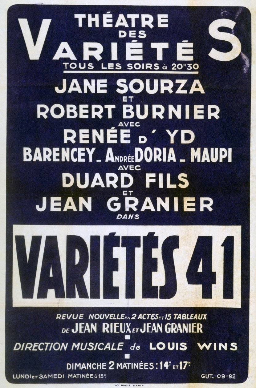 Affiche publicitaire Variétés 41, France, 1941 - Unbekannt