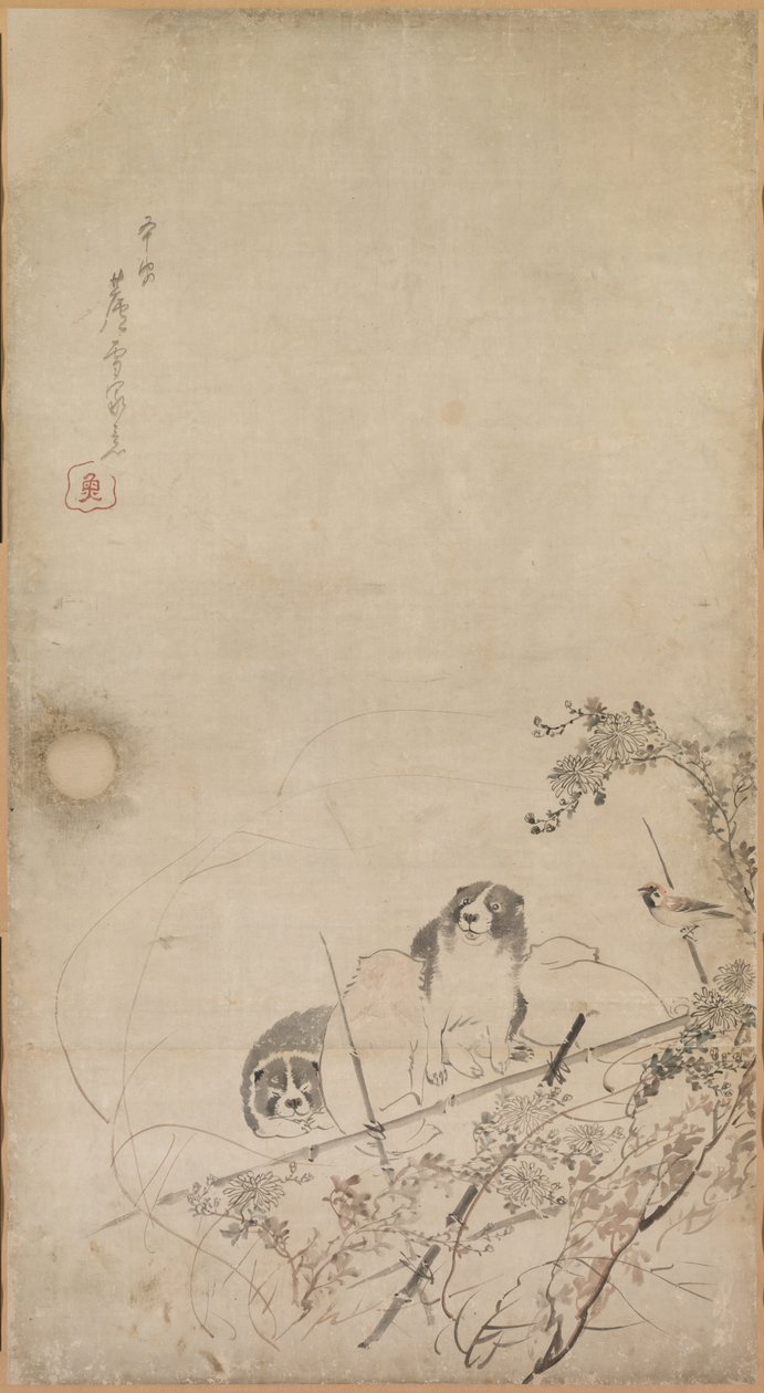 Chiots, moineaux et chrysanthèmes, 1754-1799 - Unbekannt