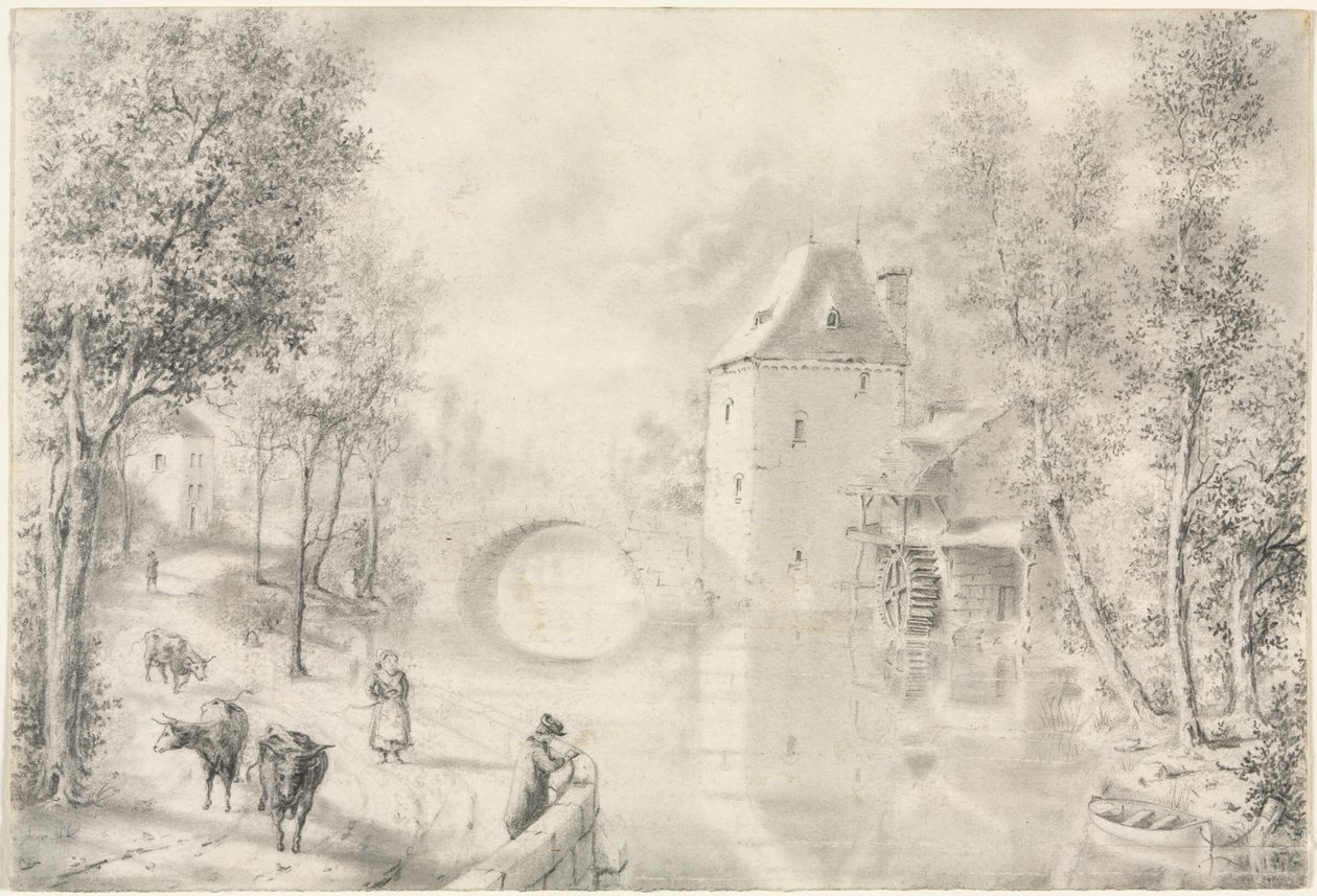 Route près du vieux pont, 1800s - Unbekannt