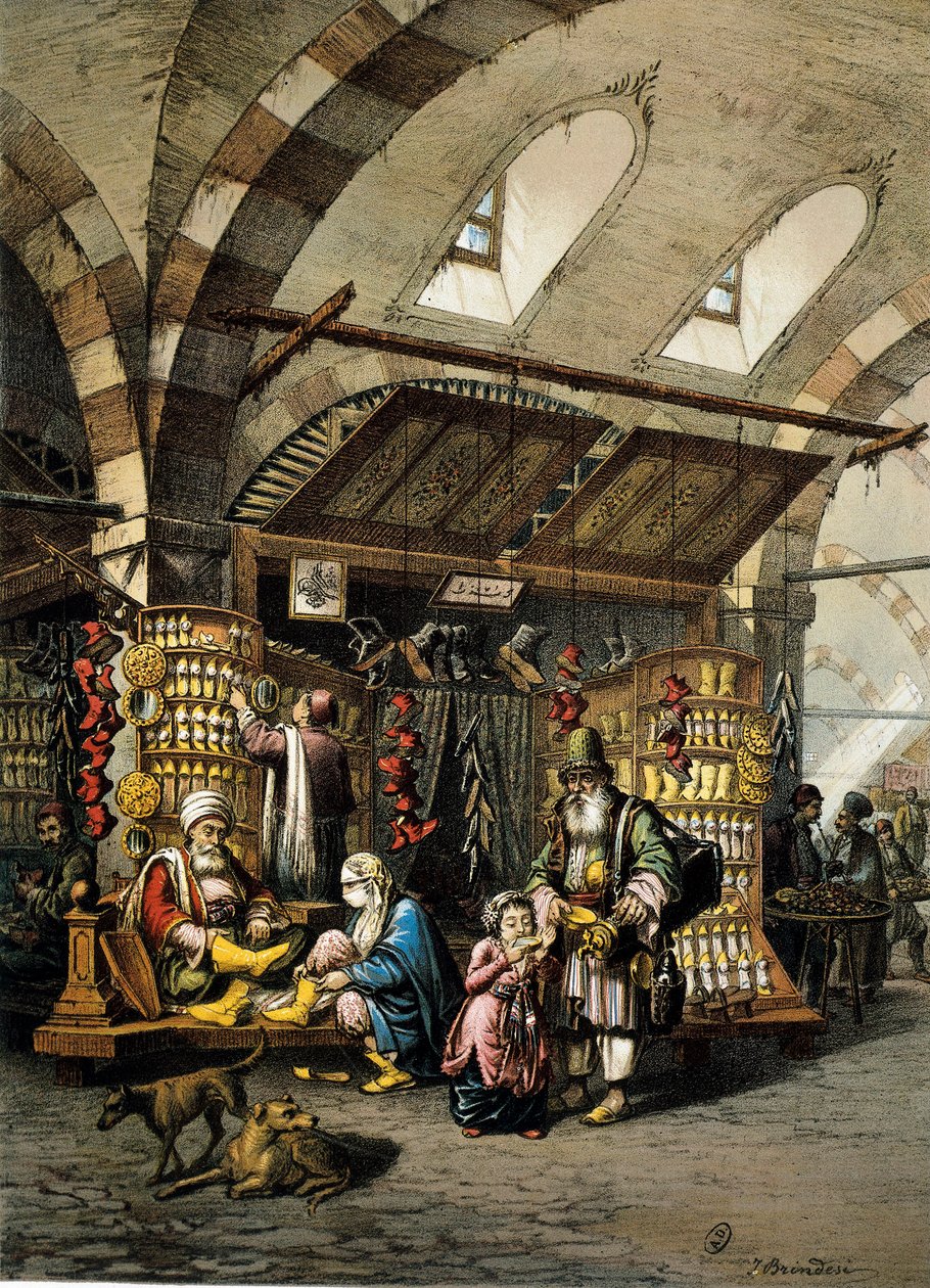 Le Bazar (souk) de Constantinople, lithographie en couleur - Unbekannt