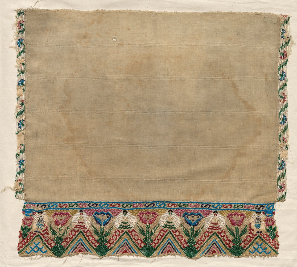 Extrémité de serviette avec bordures perlées, début des années 1800 - Unbekannt