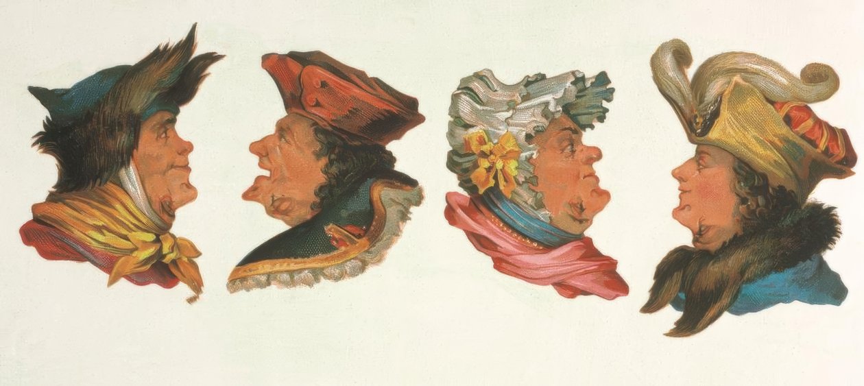 Vexierbild, Vier Köpfe / Lithographie en couleur - Unbekannt