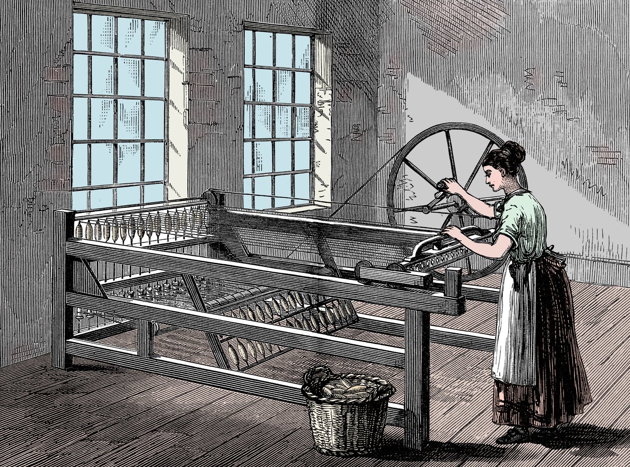 Femme utilisant un Spinning Jenny, vers 1880 - Unbekannt