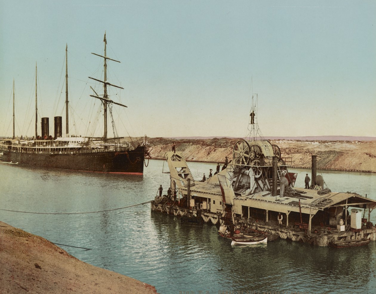 Canal de Suez, navire et drague, vers 1900 - Unbekannt Unbekannt