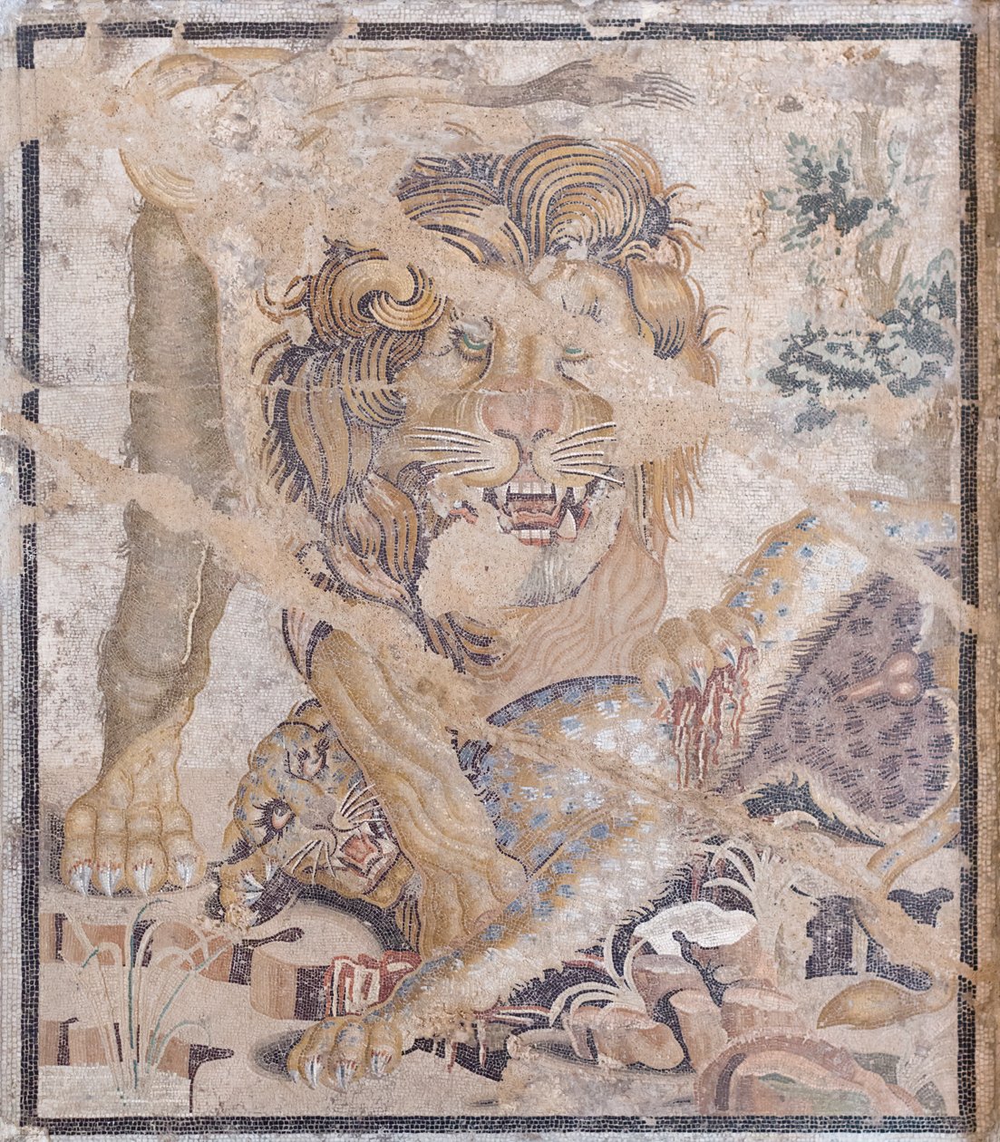Lion et léopard (mosaïque) - Unbekannter Künstler